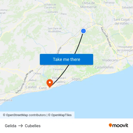 Gelida to Cubelles map