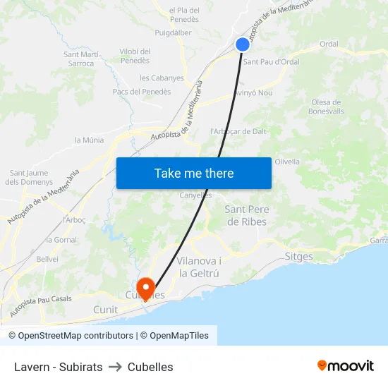 Lavern - Subirats to Cubelles map