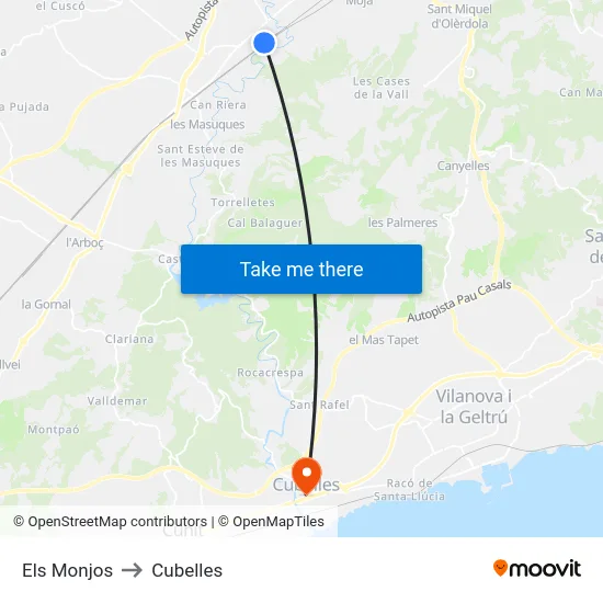 Els Monjos to Cubelles map