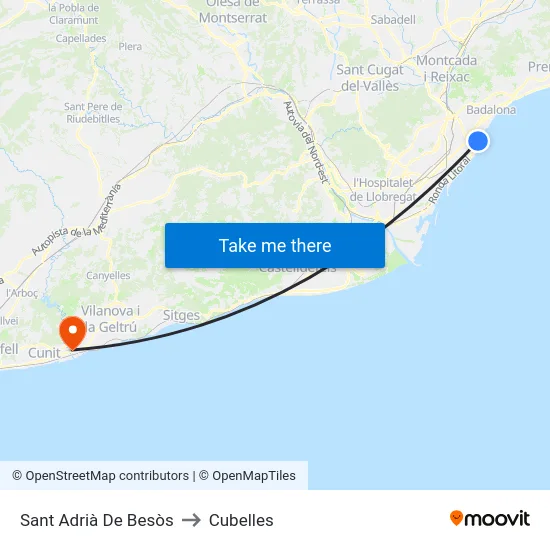 Sant Adrià De Besòs to Cubelles map