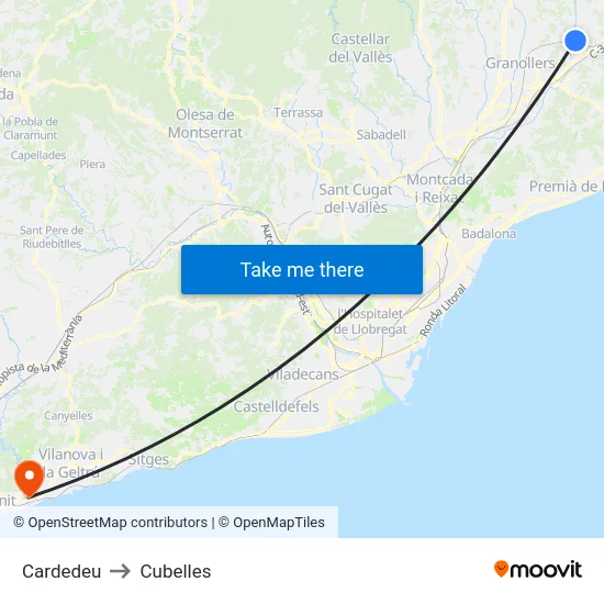 Cardedeu to Cubelles map
