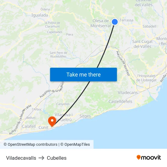 Viladecavalls to Cubelles map