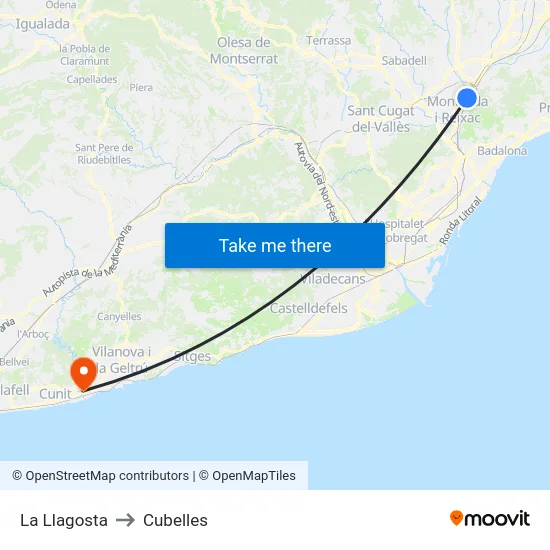 La Llagosta to Cubelles map