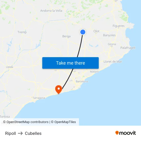 Ripoll to Cubelles map
