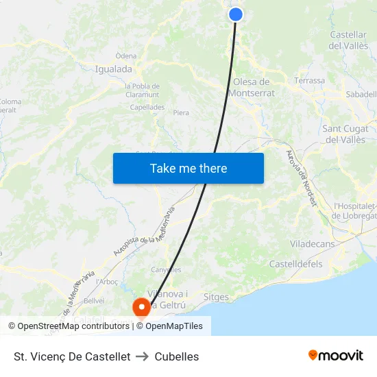 St. Vicenç De Castellet to Cubelles map