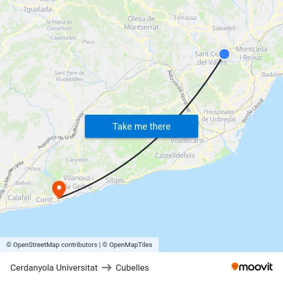 Cerdanyola Universitat to Cubelles map