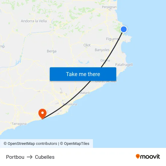 Portbou to Cubelles map
