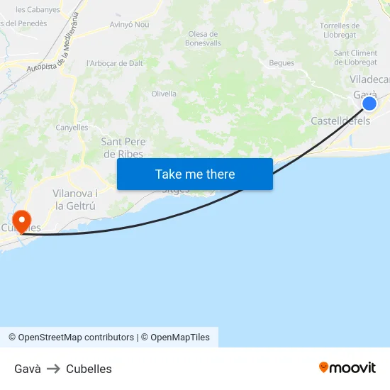 Gavà to Cubelles map