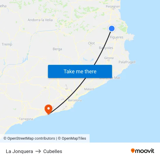 La Jonquera to Cubelles map