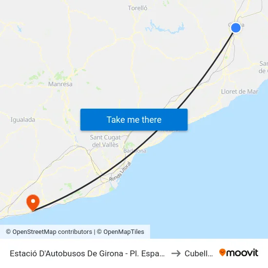 Estació D'Autobusos De Girona - Pl. Espanya to Cubelles map