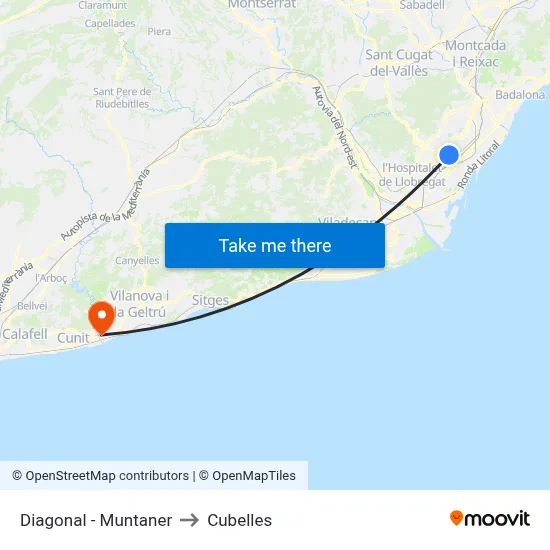 Diagonal - Muntaner to Cubelles map