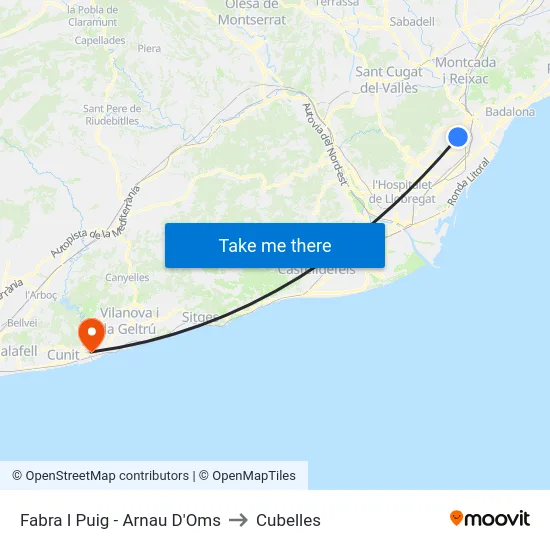 Fabra I Puig - Arnau D'Oms to Cubelles map
