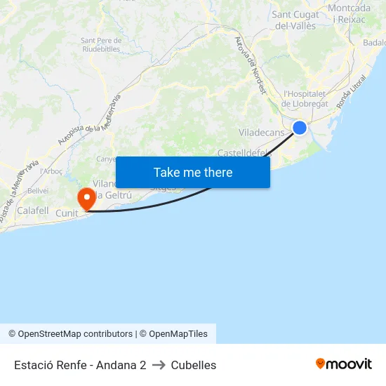 Estació Renfe - Andana 2 to Cubelles map