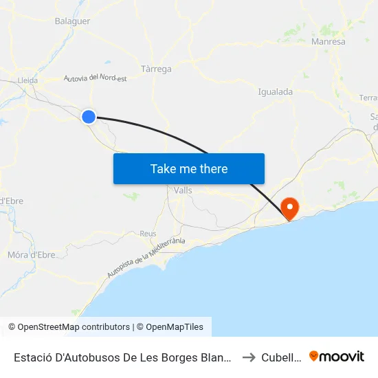 Estació D'Autobusos De Les Borges Blanques to Cubelles map