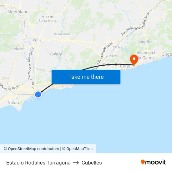 Estació Rodalies Tarragona to Cubelles map