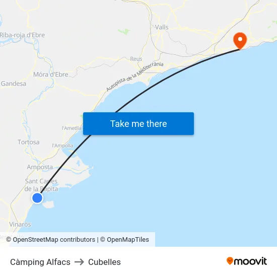 Càmping Alfacs to Cubelles map