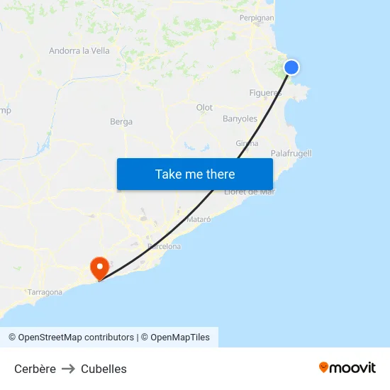 Cerbère to Cubelles map