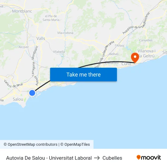 Autovia De Salou - Universitat Laboral to Cubelles map