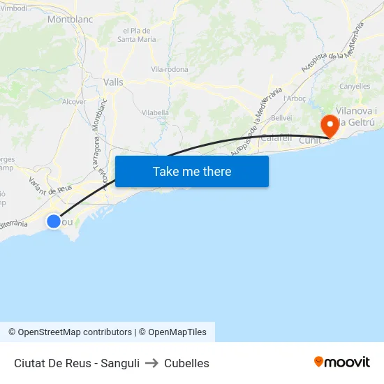 Ciutat De Reus - Sanguli to Cubelles map