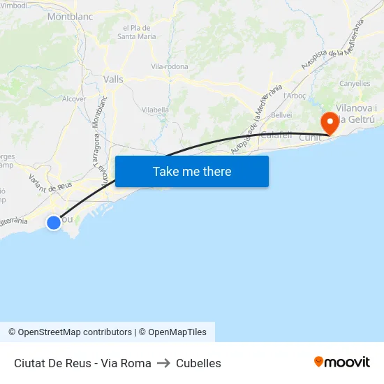 Ciutat De Reus - Via Roma to Cubelles map