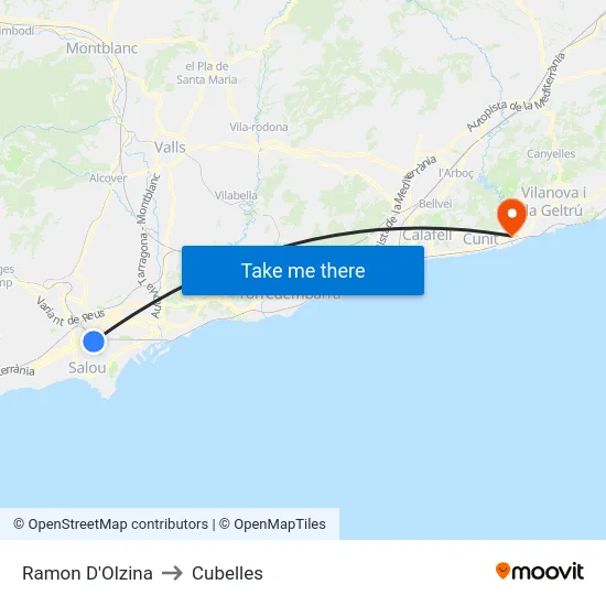 Ramon D'Olzina to Cubelles map