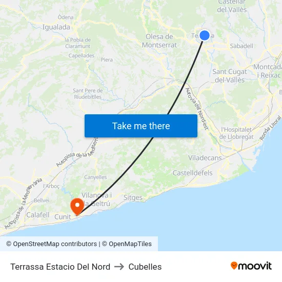 Terrassa Estacio Del Nord to Cubelles map