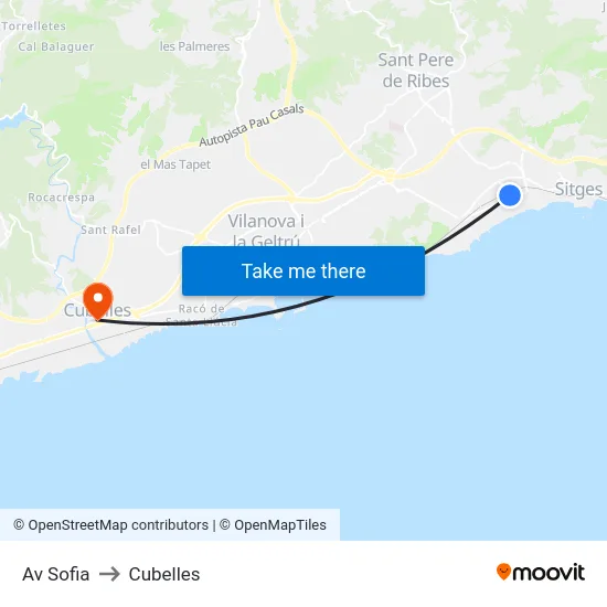Av Sofia to Cubelles map
