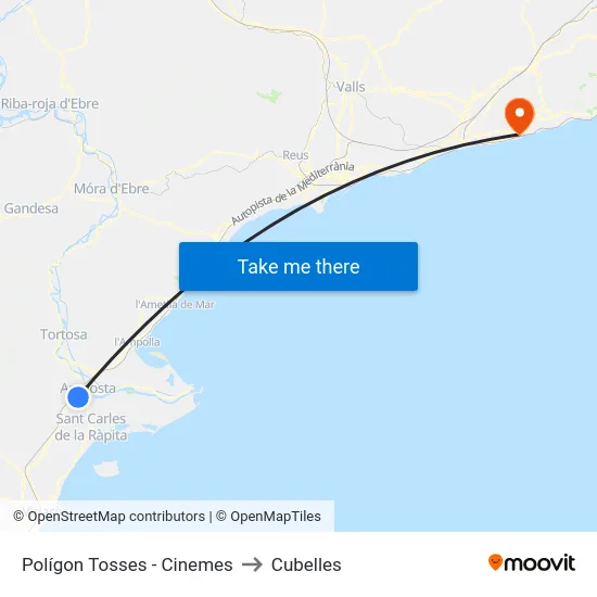 Polígon Tosses - Cinemes to Cubelles map