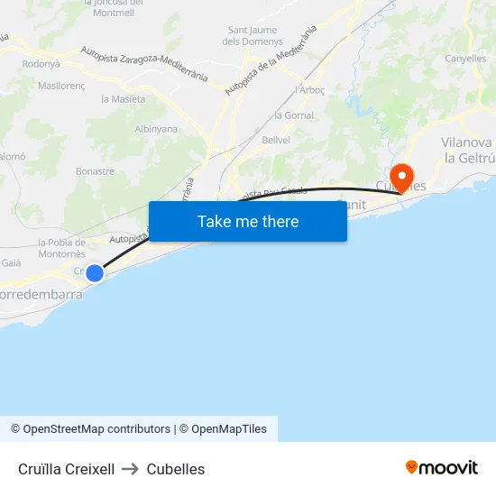 Cruïlla Creixell to Cubelles map