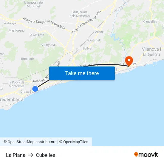 La Plana to Cubelles map