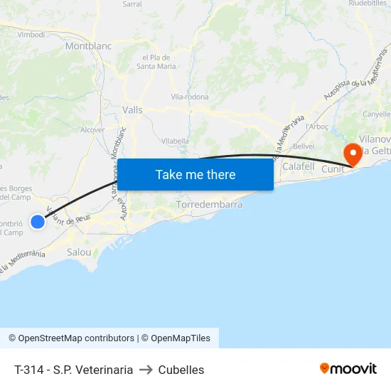 T-314 - S.P. Veterinaria to Cubelles map