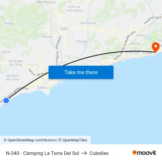N-340 - Càmping La Torre Del Sol to Cubelles map