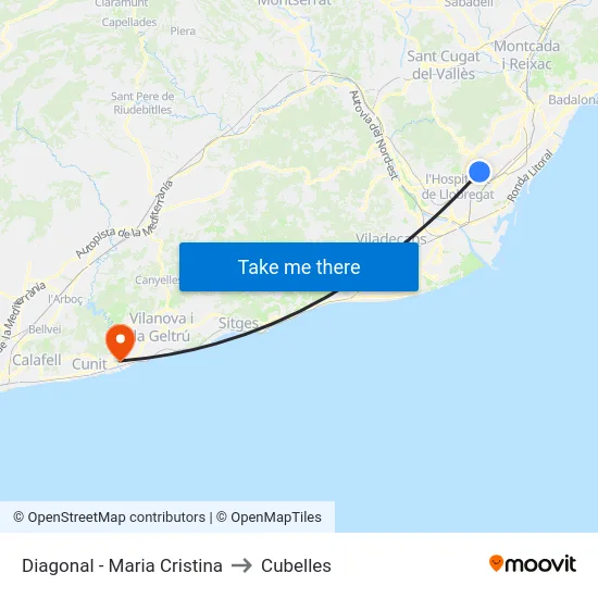 Diagonal - Maria Cristina to Cubelles map