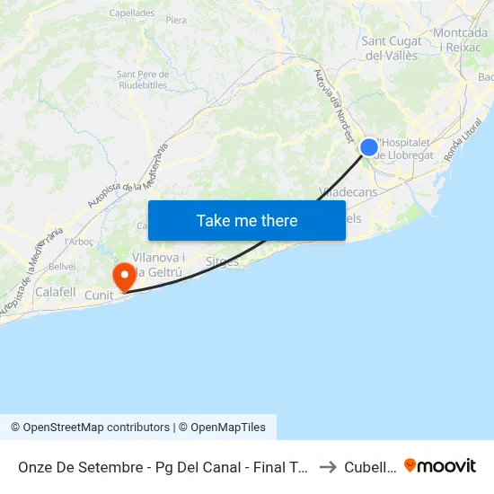 Onze De Setembre - Pg Del Canal - Final Trajecte to Cubelles map