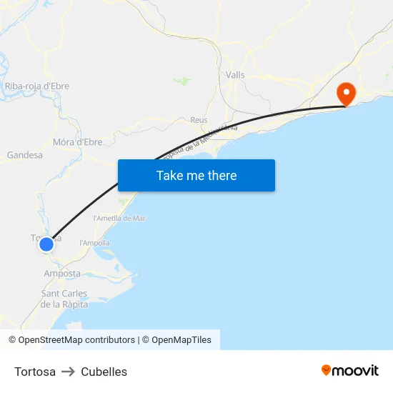 Tortosa to Cubelles map