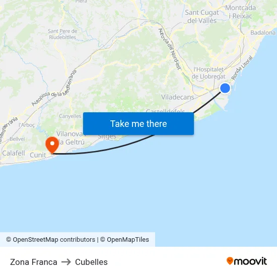 Zona Franca to Cubelles map