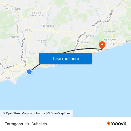 Tarragona to Cubelles map