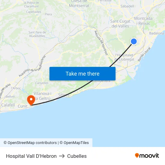Hospital Vall D'Hebron to Cubelles map