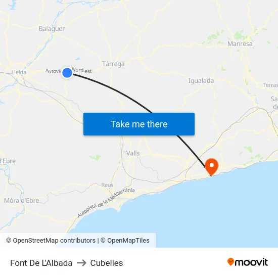 Font De L'Albada to Cubelles map