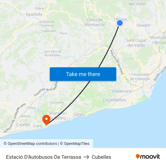 Estació D'Autobusos De Terrassa to Cubelles map