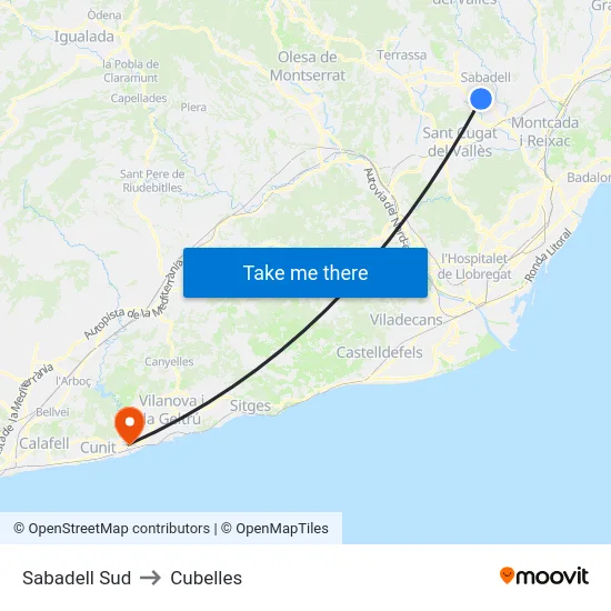 Sabadell Sud to Cubelles map