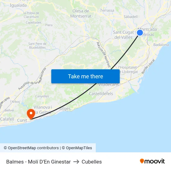Balmes - Molí D'En Ginestar to Cubelles map