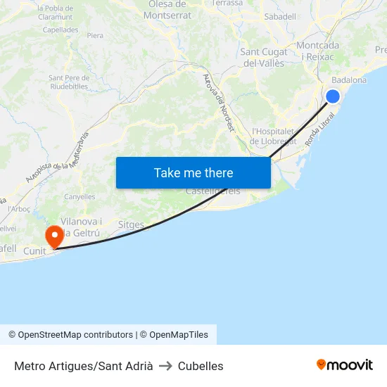 Metro Artigues/Sant Adrià to Cubelles map