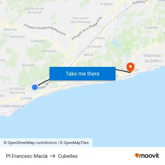 Pl Francesc Macià to Cubelles map
