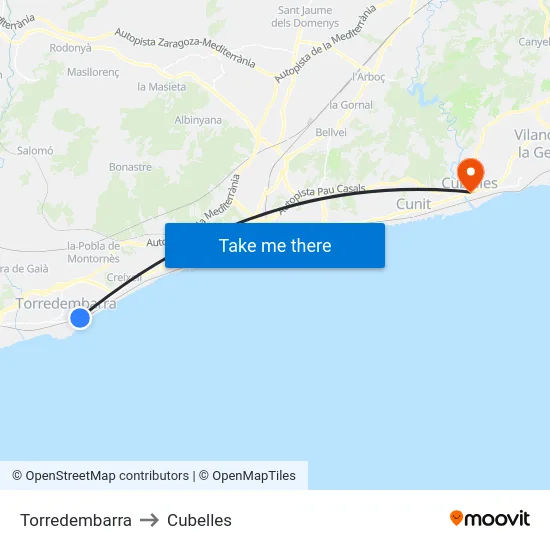 Torredembarra to Cubelles map