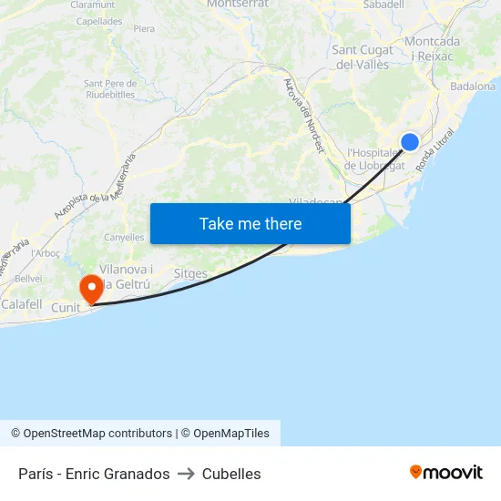 París - Enric Granados to Cubelles map