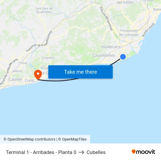 Terminal 1 - Arribades -  Planta 0 to Cubelles map
