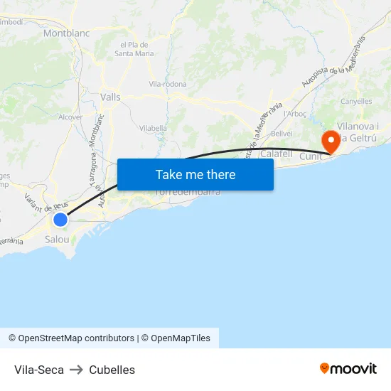 Vila-Seca to Cubelles map