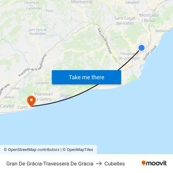 Gran De Gràcia-Travessera De Gràcia to Cubelles map