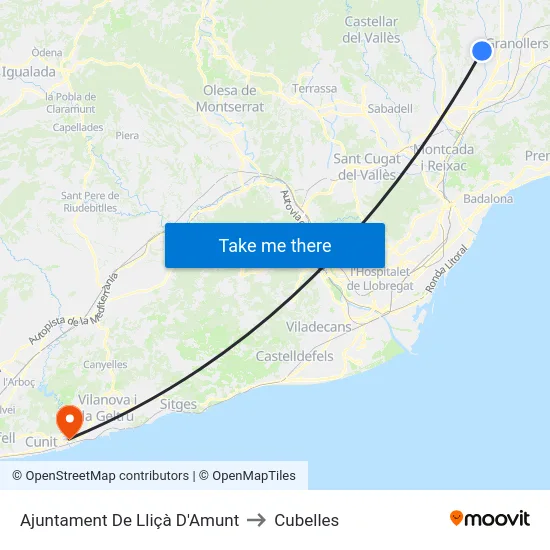 Ajuntament De Lliçà D'Amunt to Cubelles map